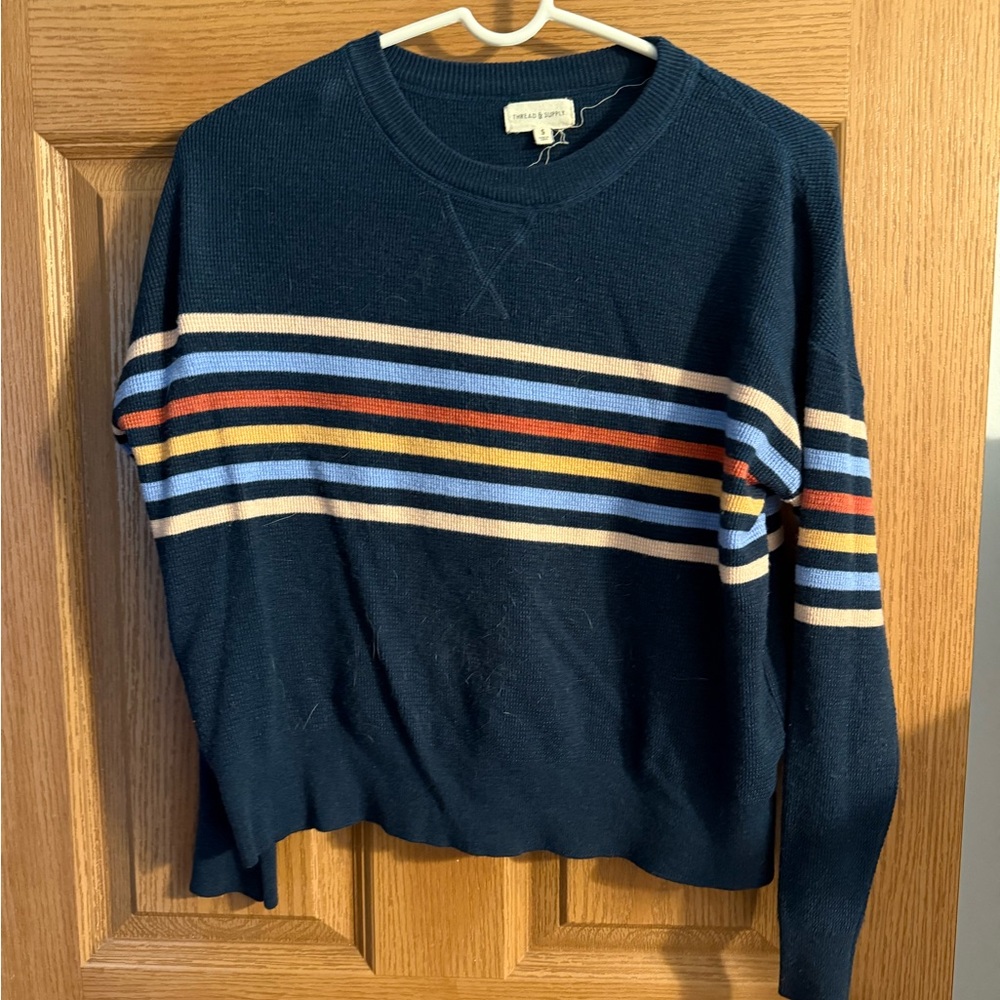 Thread & Supply Striped Navy Sweater Size Small